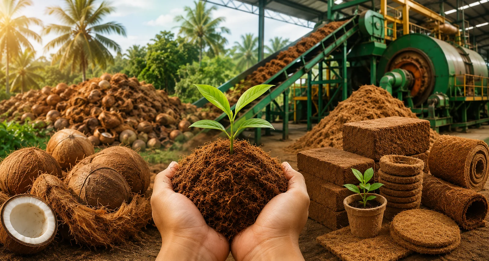 Processed coconut fiber and cocopeat products